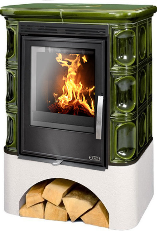 Кафельная печь-камин ABX Marina KPI (Белый цоколь, каф. верх. плита, вставка Комбо) с допуском воздуха