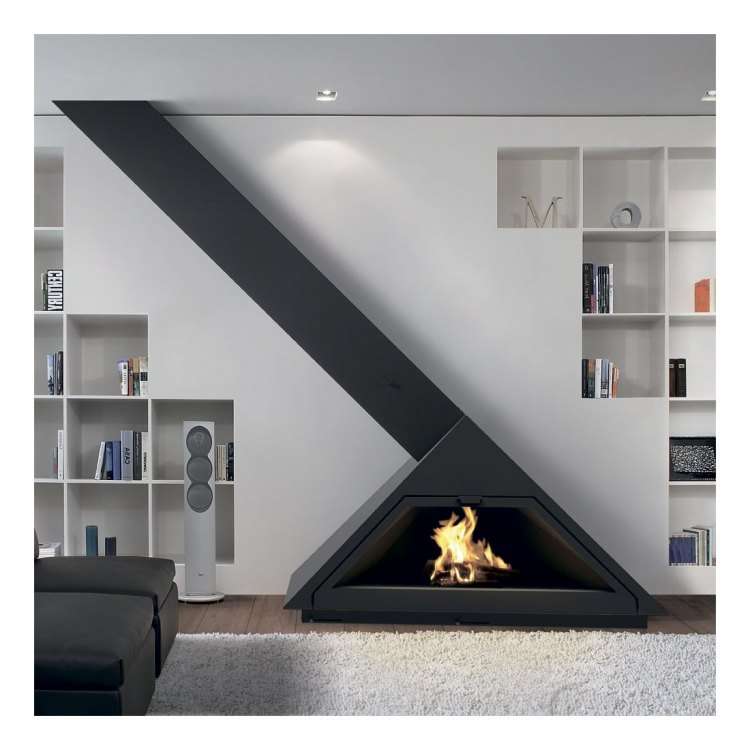 Камин MADRID FRONTAL, наклонная труба влево, чёрный (Traforart)